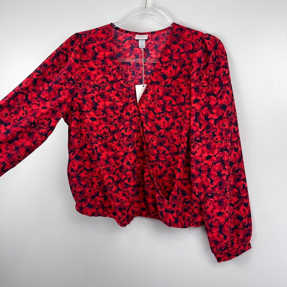 A New Day Red Floral Blouse NWT - Picture 5 of 8